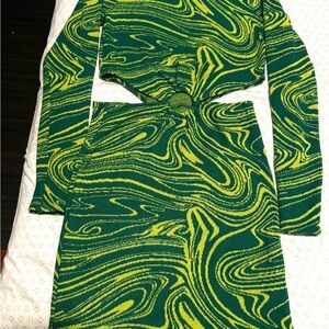 Zara Green and Yellow Long Sleeve Bodycon Dress